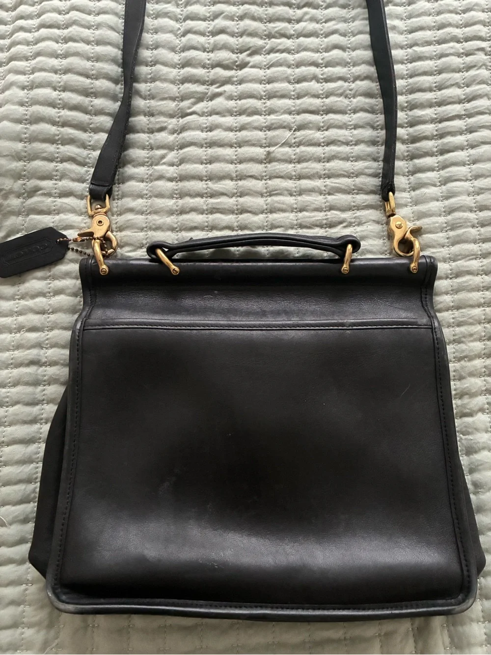 Vintage Coach Willis Black Leather Satchel with Gold Hardware
